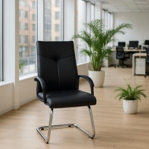 Chaise de bureau ergonomique en cuir noir dans un espace de travail moderne