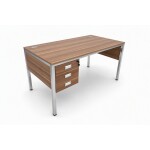 Bureau professionnel mélaminé imitation bois avec piètement métal gris et 3 tiroirs. -KIOMA Meuble Premium Maroc