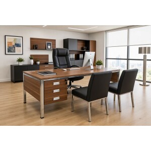 Bureau Responsable BUR160R-MG en mélaminé imitation bois et métal gris. -KIOMA Meuble Premium Maroc