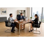 Bureau Responsable en mélaminé gris, avec plateau en bois, pour réunion. -KIOMA Meuble Premium Maroc