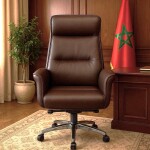 Fauteuil présidentiel en cuir marron CHAISE /F45P, design AFICUIR. -KIOMA Meuble Premium Maroc