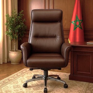 Fauteuil présidentiel en cuir marron CHAISE /F45P, design AFICUIR. -KIOMA Meuble Premium Maroc