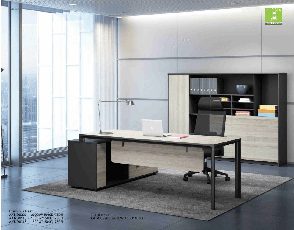 KIOMA-AAT (2) Bureau Manager /AATD0114 – MDF Aluminium Gris -KIOMA Meuble Premium Maroc