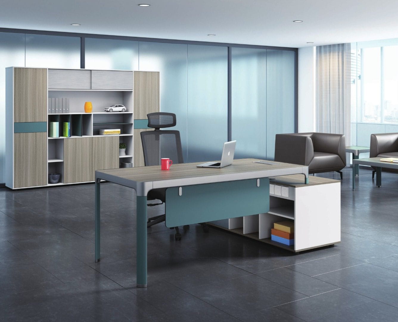 Kioma-ALFS024 (2) Bureau Manager /ALFD09201 – MDF Aluminium -KIOMA Meuble Premium Maroc