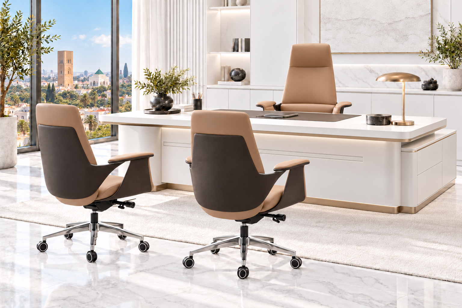 PACKS fauteuils F44 BLANC- KIOMA MEUBLE Ensemble Fauteuils de Direction /F44 -AFICUIR – Image 1