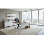 Bureau Responsable RIM-DESK-160 en MDF et aluminium, avec fauteuil de bureau noir. -KIOMA Meuble Premium Maroc
