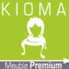 Logo KIOMA Meuble Premium avec une chaise blanche stylisée sur fond vert -KIOMA Meuble Premium Maroc